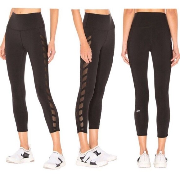 Alo Yoga Chevron Capri Semi Sheer Black Legging - Size Small - Picture 1 of 11